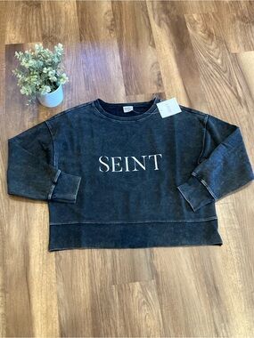 SEINT Women's Black Crewneck Sweatshirt 100% Cotton